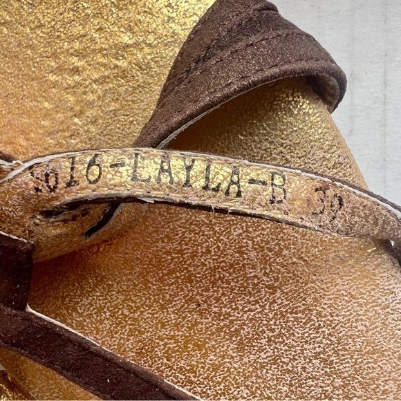 Shoola Layla Brown Leather Slide Sandals Metallic Gold Footbed Size EU 39 US 8 - Picture 8 of 12